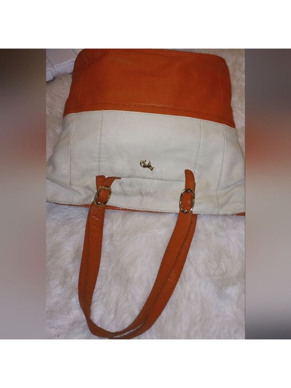 Emma Fox Colorblock Shoulder Bag. Goldtone Hardware. Double Sided. Logo. Orange. - Picture 11 of 13